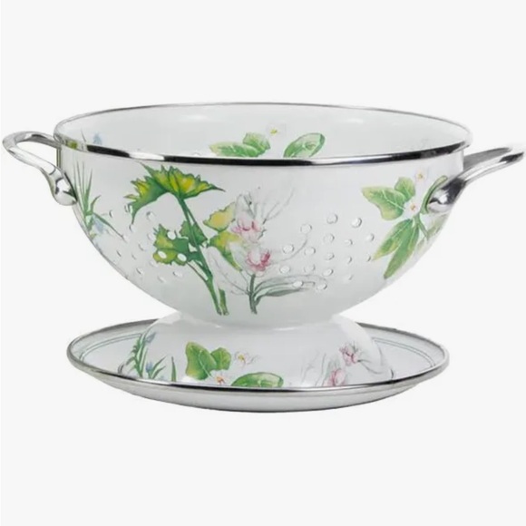 ✨NEW✨ Golden Rabbit Enamelware Colander Set in Herbs Pattern - Green Floral - Picture 2 of 4